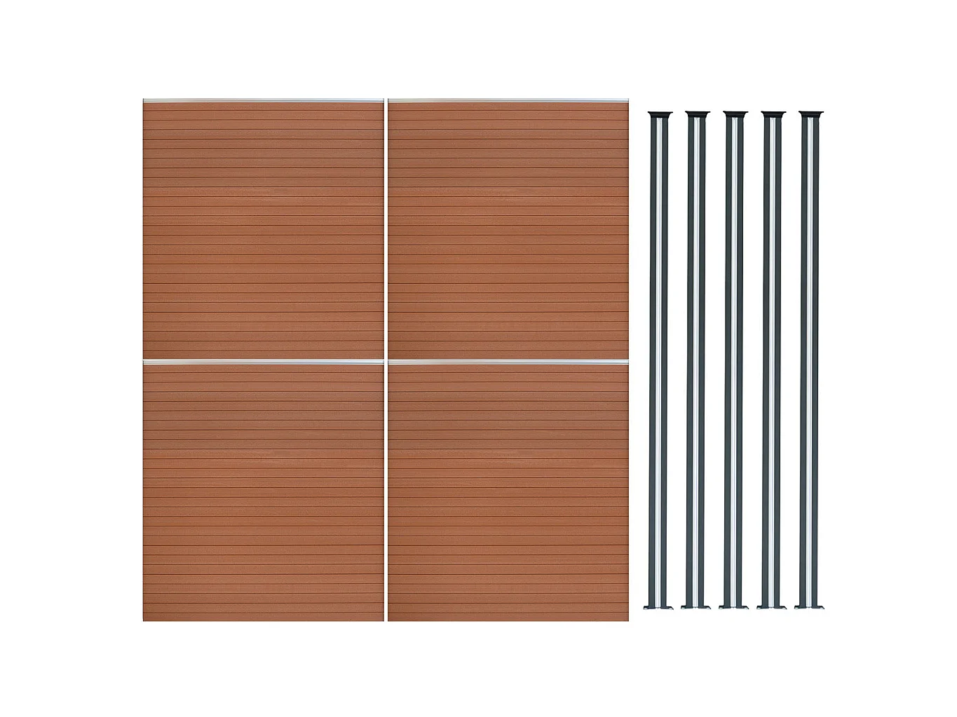 Kit Clôture Composite 4 Panneaux & 5 Poteaux à LED - Marron