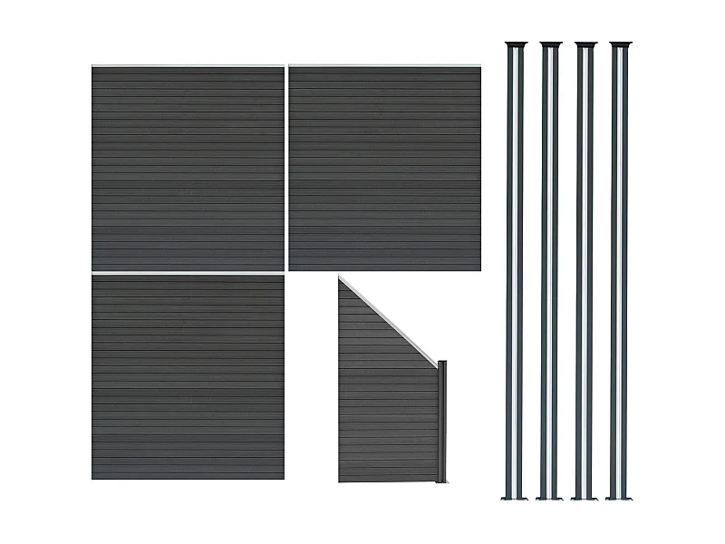 Pannelli Recinzione x3, Elemento Angolare e 4 Pali LED - Grigio