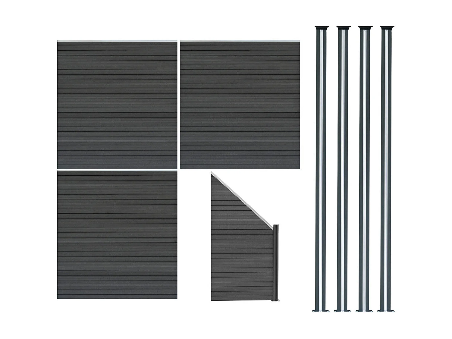 Pannelli Recinzione x3, Elemento Angolare e 4 Pali LED - Grigio