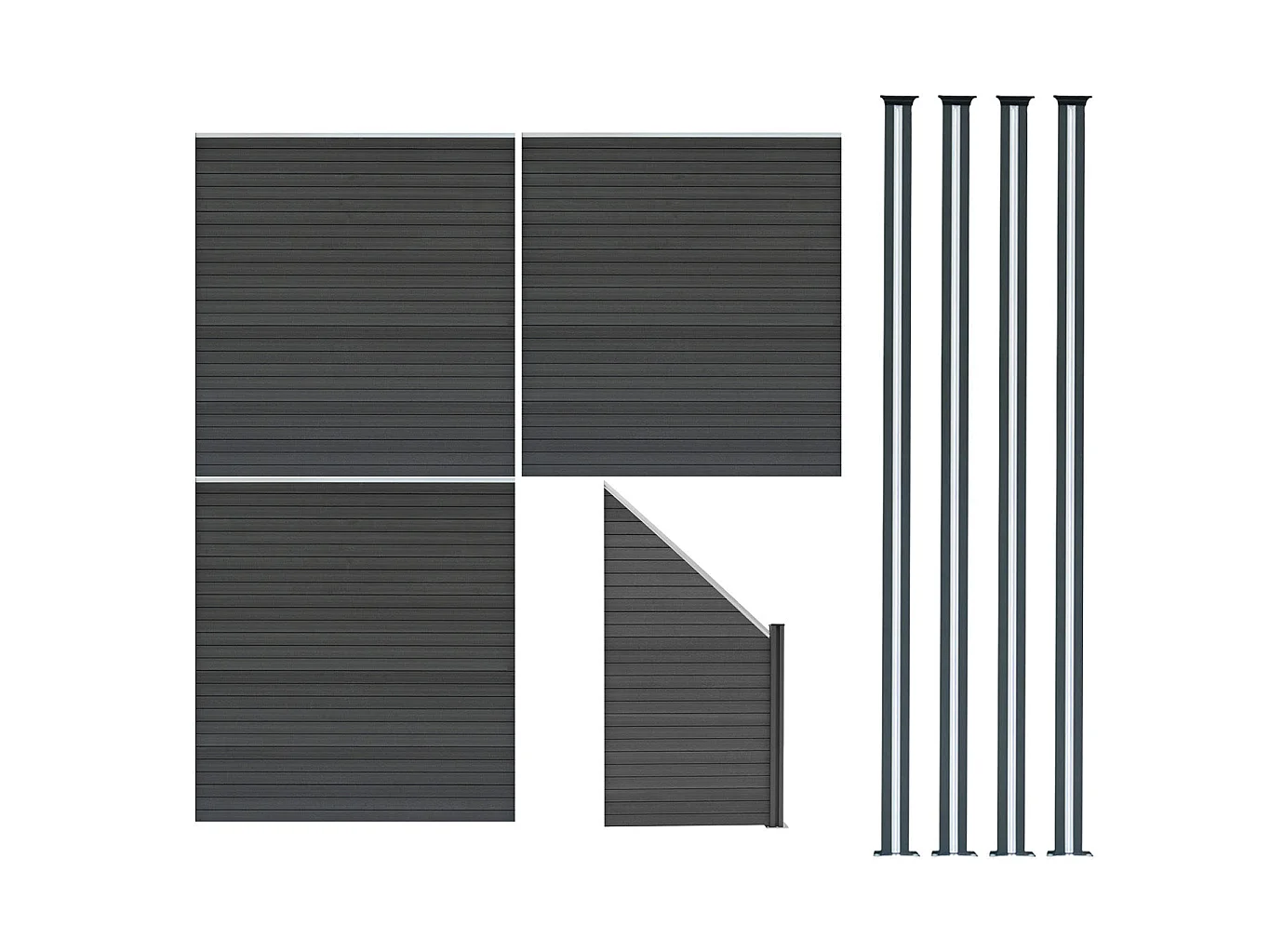 Pannelli Recinzione x3, Elemento Angolare e 4 Pali LED - Grigio