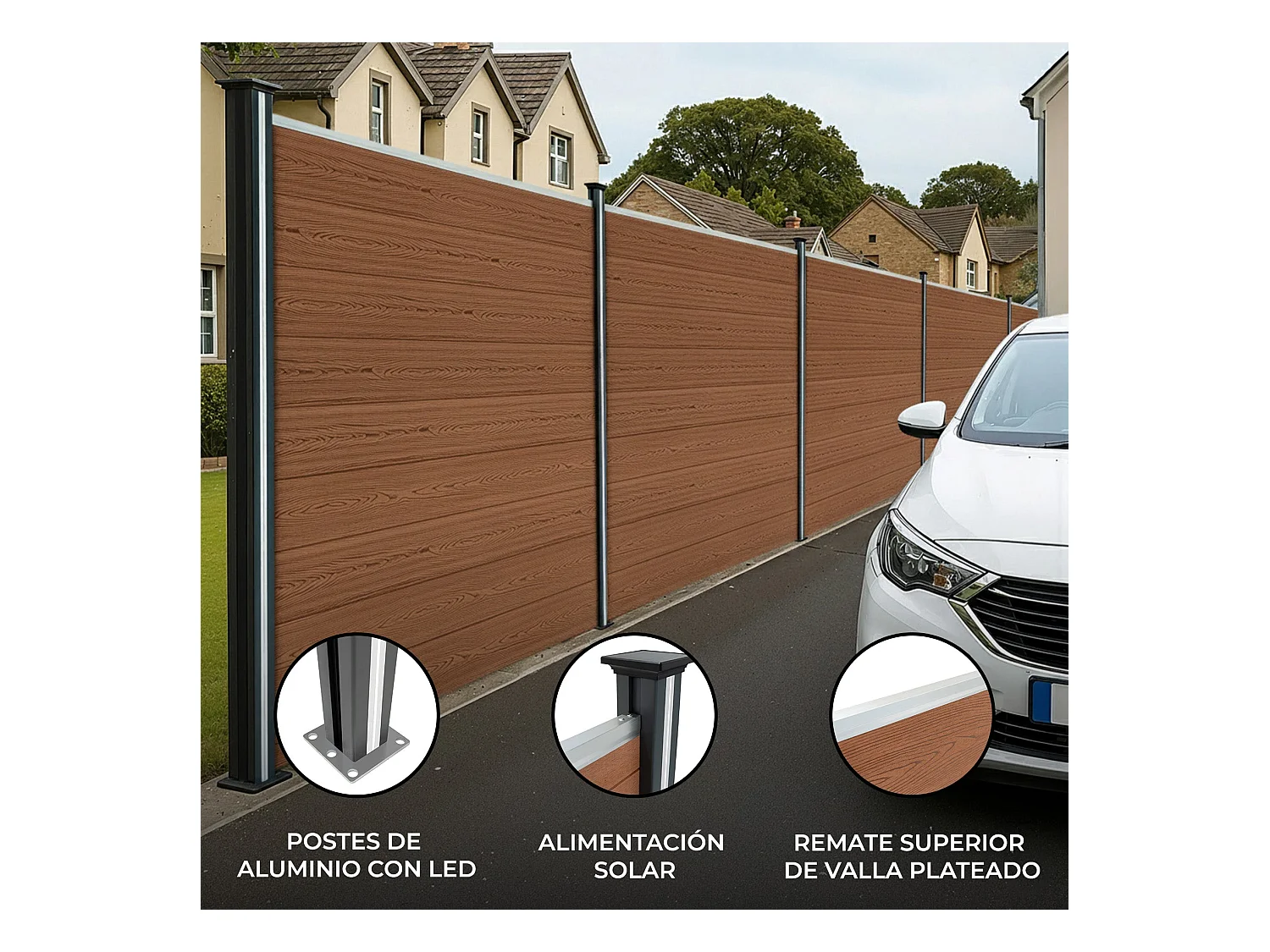 Vallas para exteriores de WPC y Aluminio - 7x Paneles + 8 Postes | Marrón