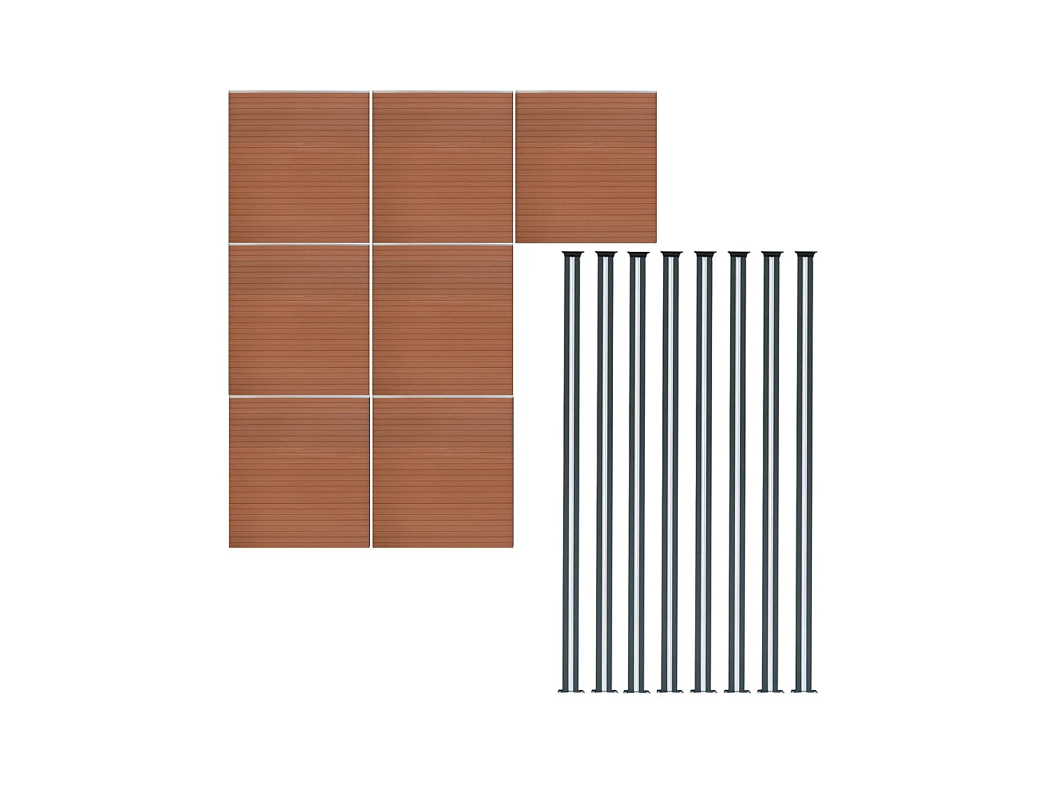 Composiet Schutting Paneel x 7 & LED Palen x 8 - Bruin