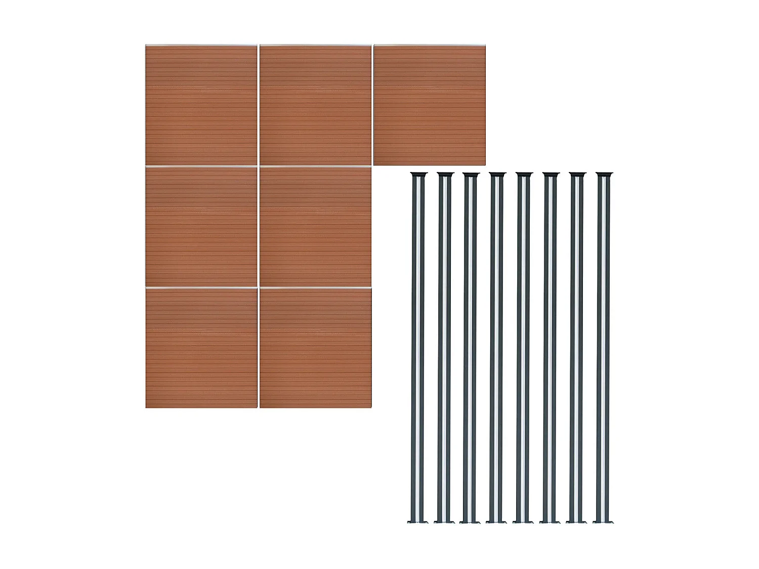 Composiet Schutting Paneel x 7 & LED Palen x 8 - Bruin