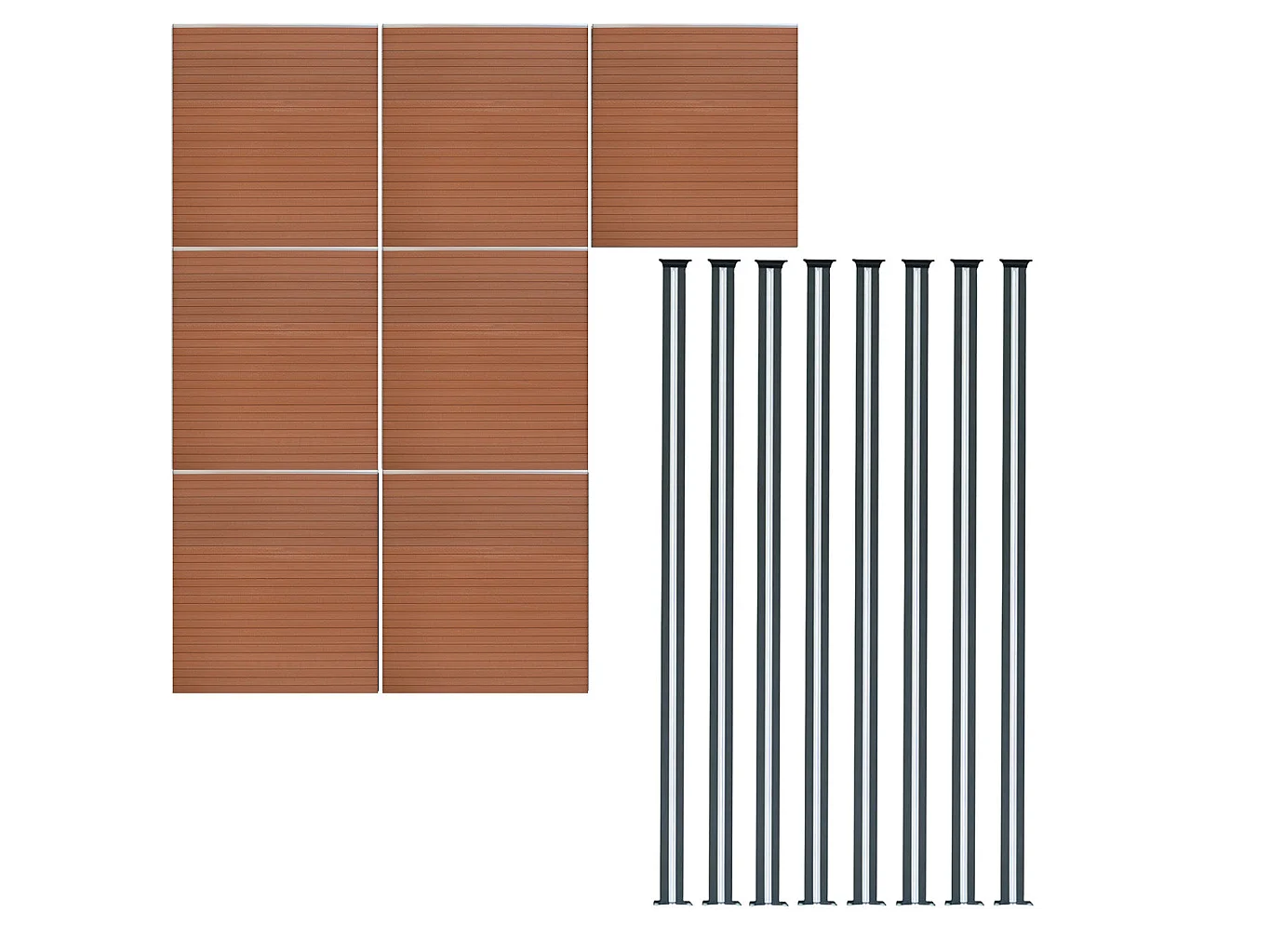 Composite Fence Panels & LED Posts 6ft x 40ft - Brown