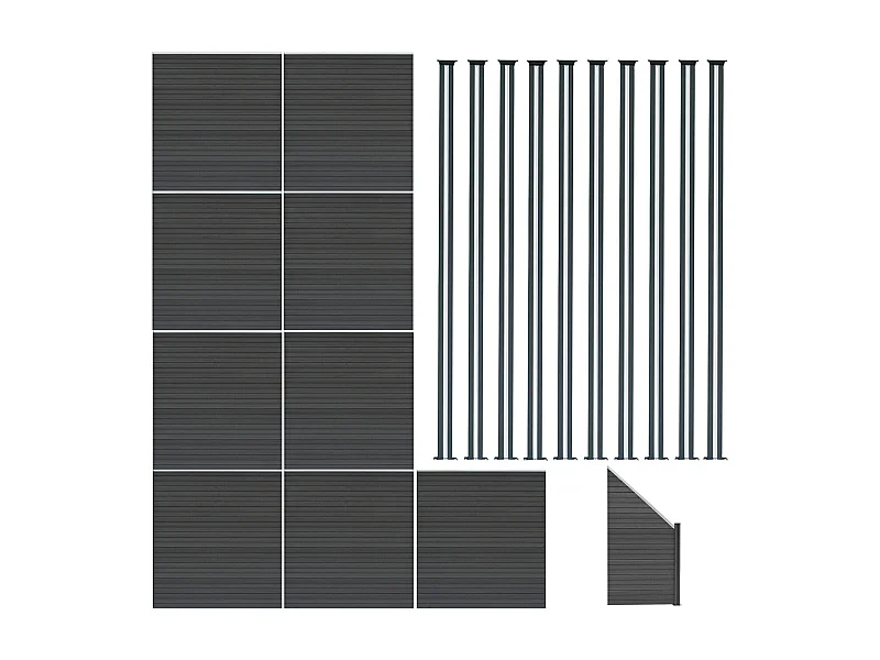 Pannelli Recinzione x9, Elemento Angolare e 10 Pali LED - Grigio