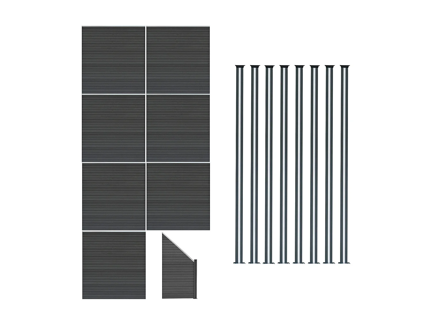 Pannelli Recinzione x7, Elemento Angolare e 8 Pali LED - Grigio