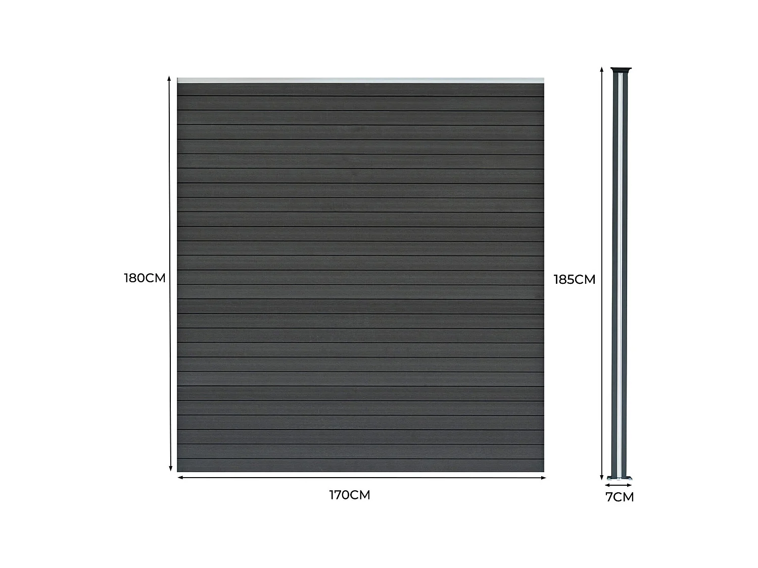 Vallas para exteriores de WPC y Aluminio - 2x Paneles Cuadrados + 1x Oblicuo + 3x Postes con LED | Gris