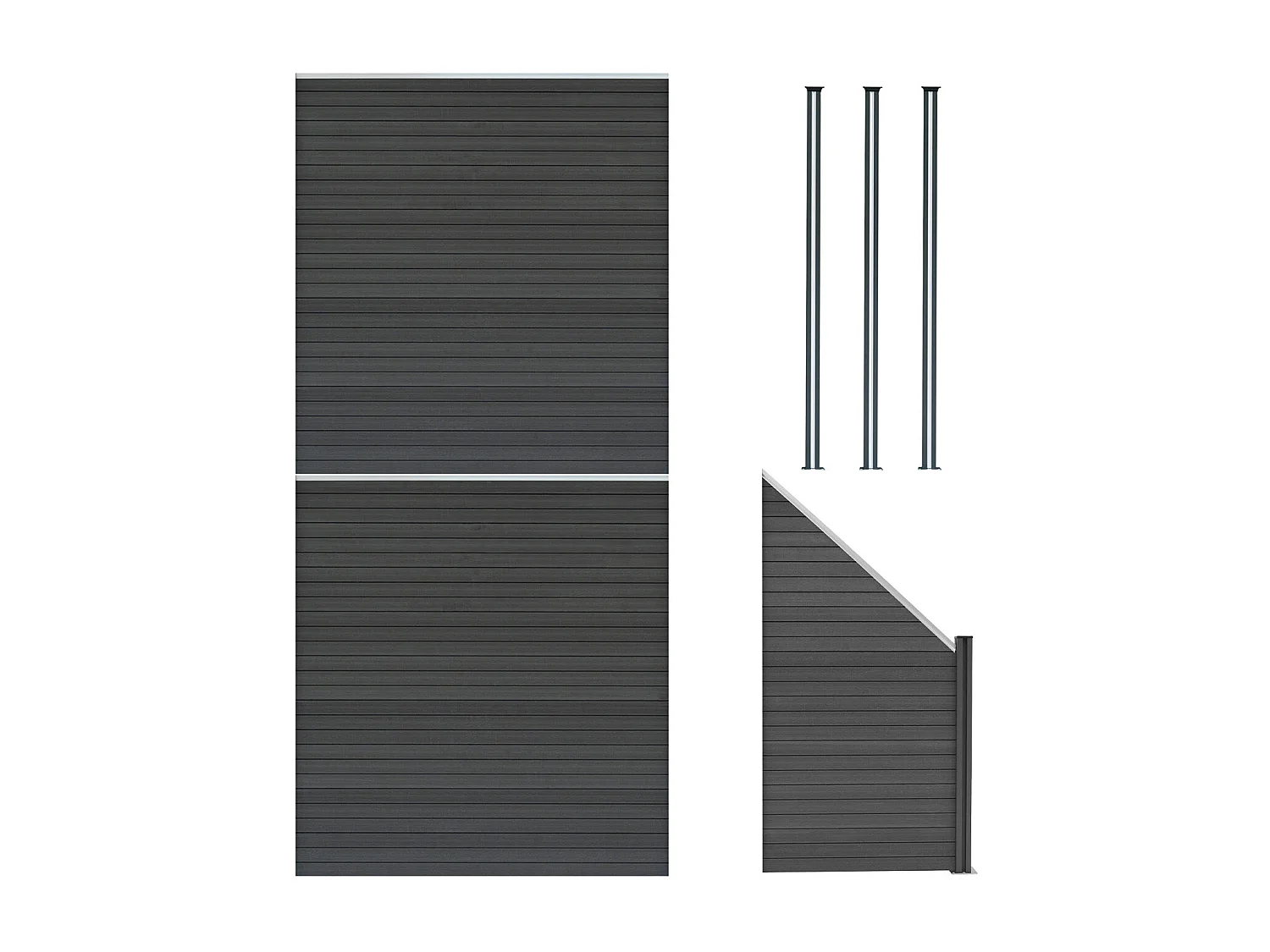 Kit Clôture Panneaux en Composite 2 Quadratique, 1 Incliné & 3 Poteaux à LED - Gris