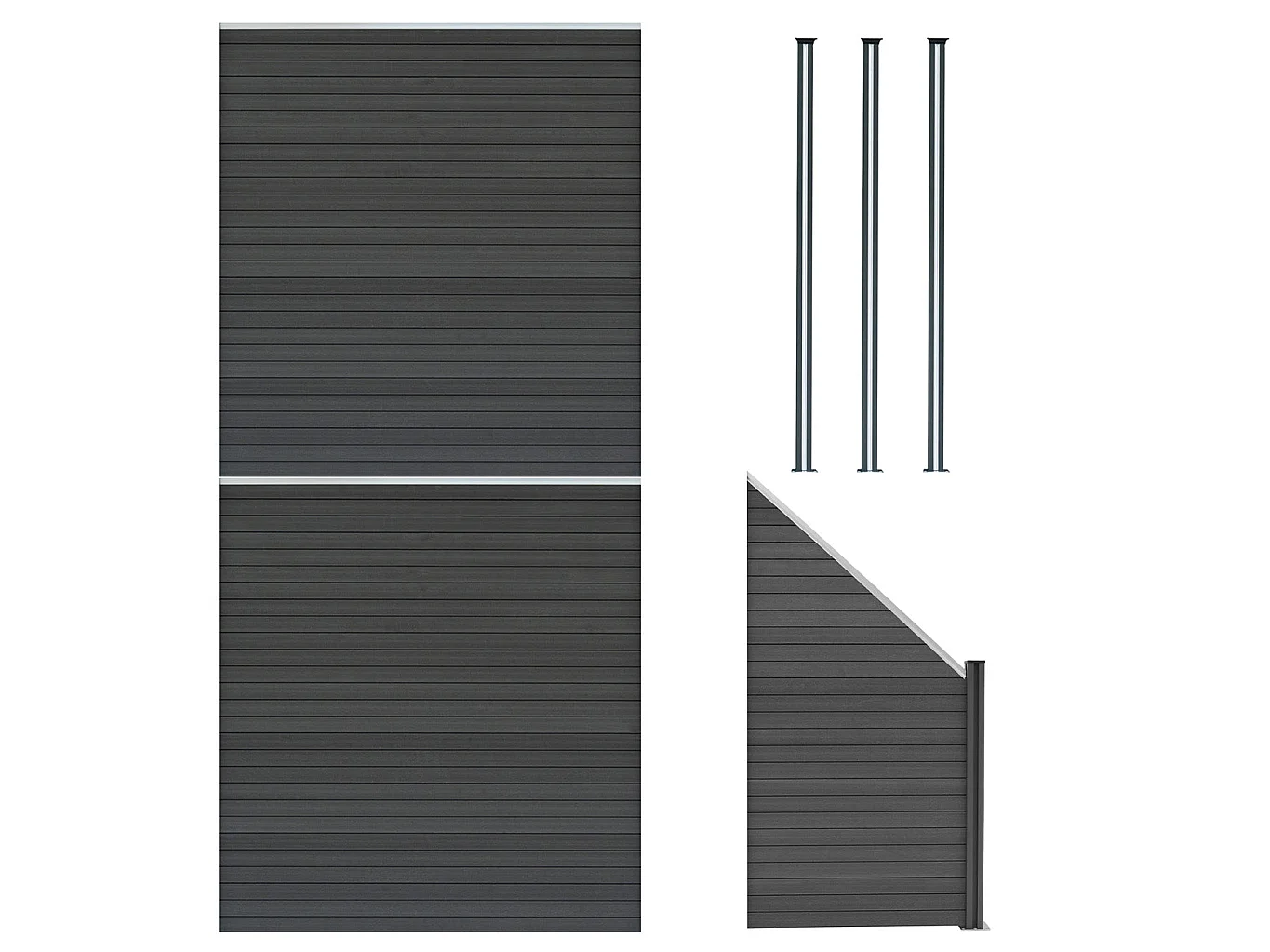Kit Clôture Panneaux en Composite 2 Quadratique, 1 Incliné & 3 Poteaux à LED - Gris