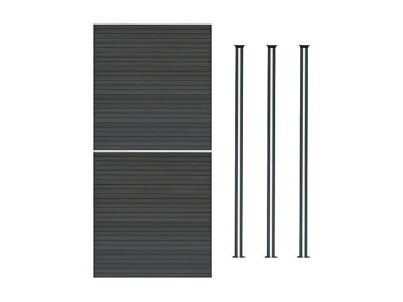 Kit Clôture Composite 2 Panneaux & 3 Poteaux à LED - Gris
