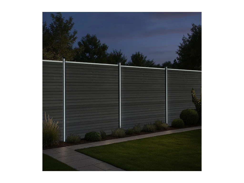 Composiet Schutting Paneel x 2 & LED Palen x 3 - Grijs