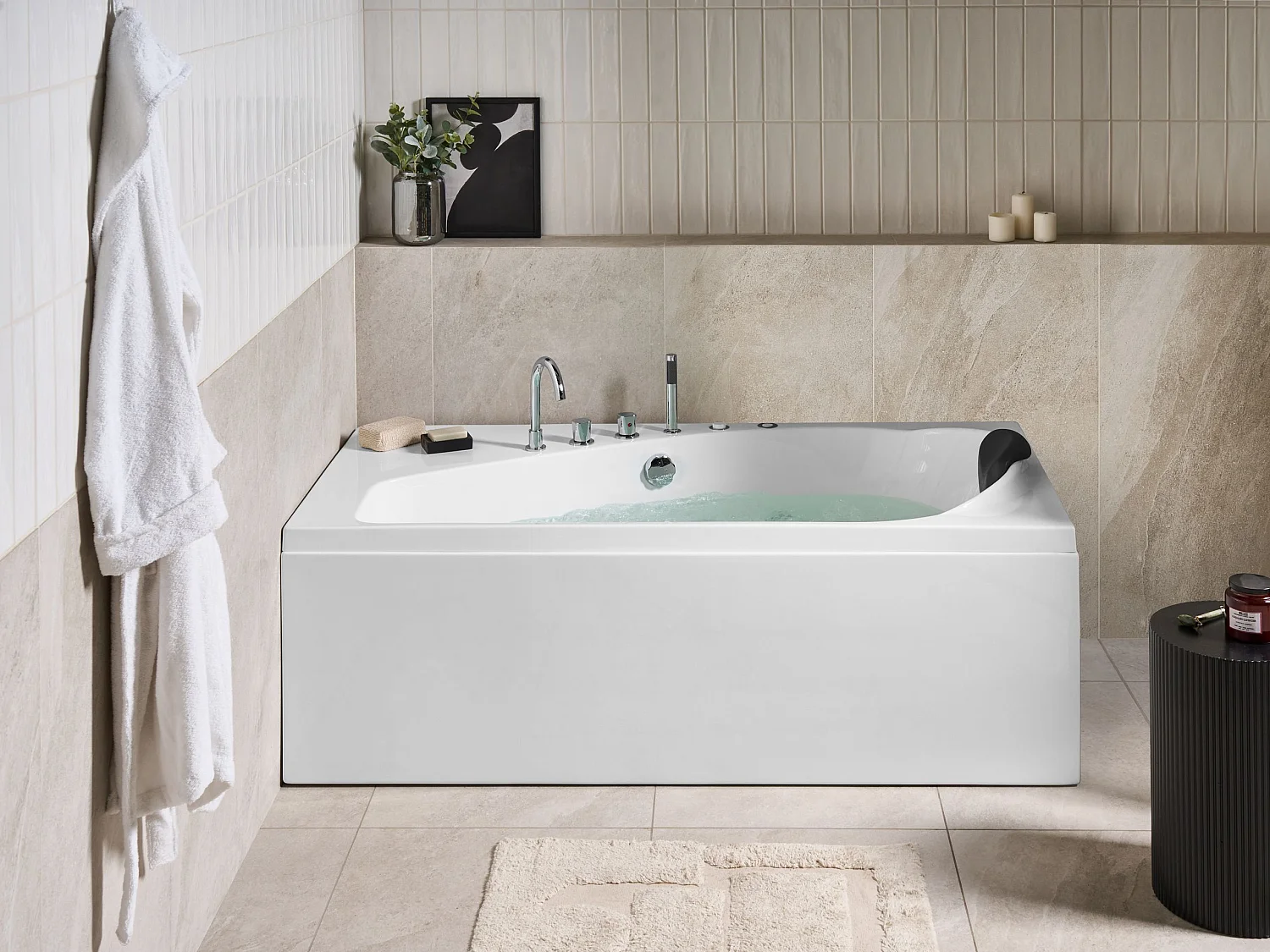 Baignoire d'angle à remous avec LED CAURA Côté droit 175 x 80 cm Blanc