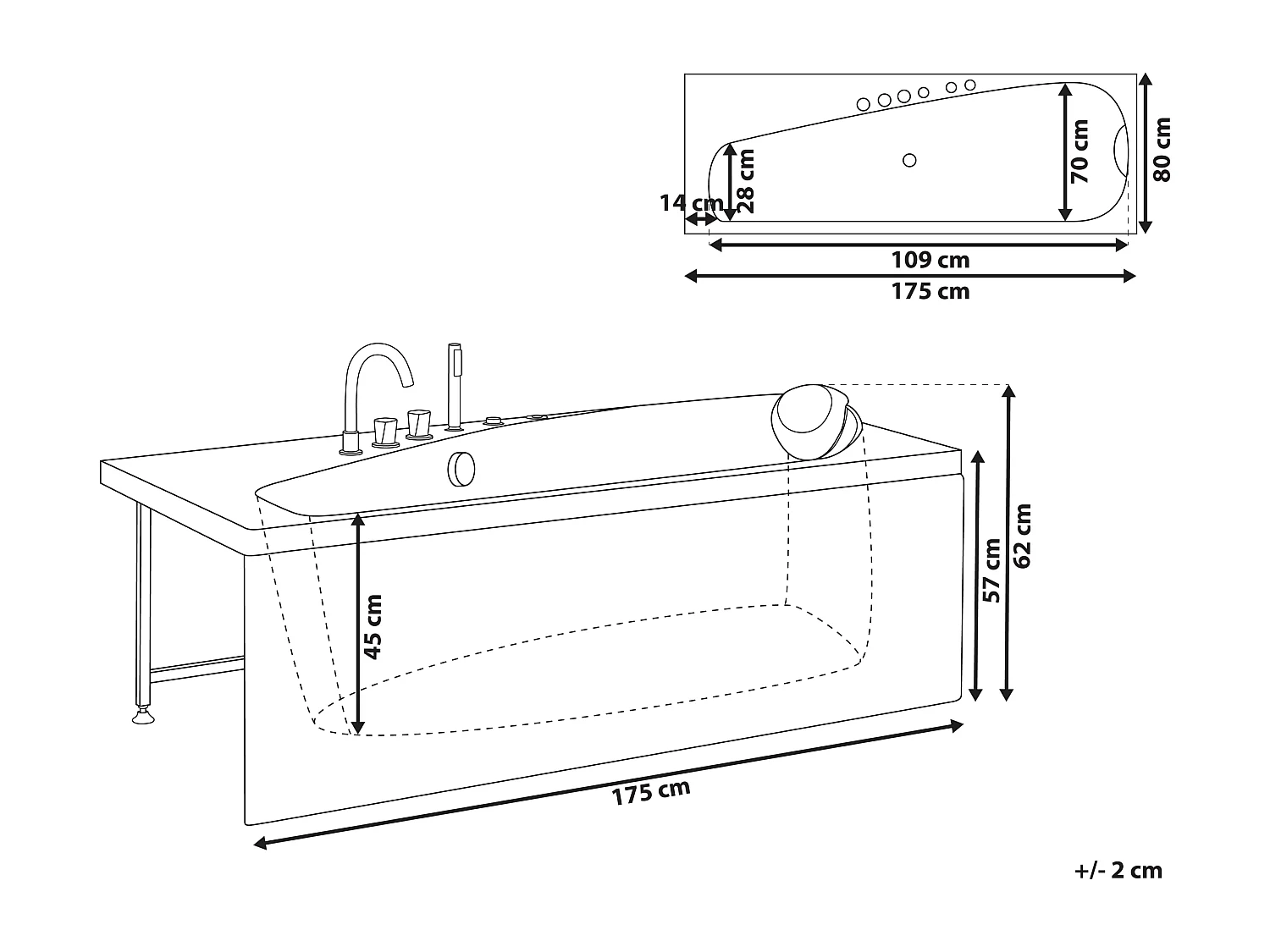 Baignoire d'angle à remous avec LED CAURA Côté droit 175 x 80 cm Blanc