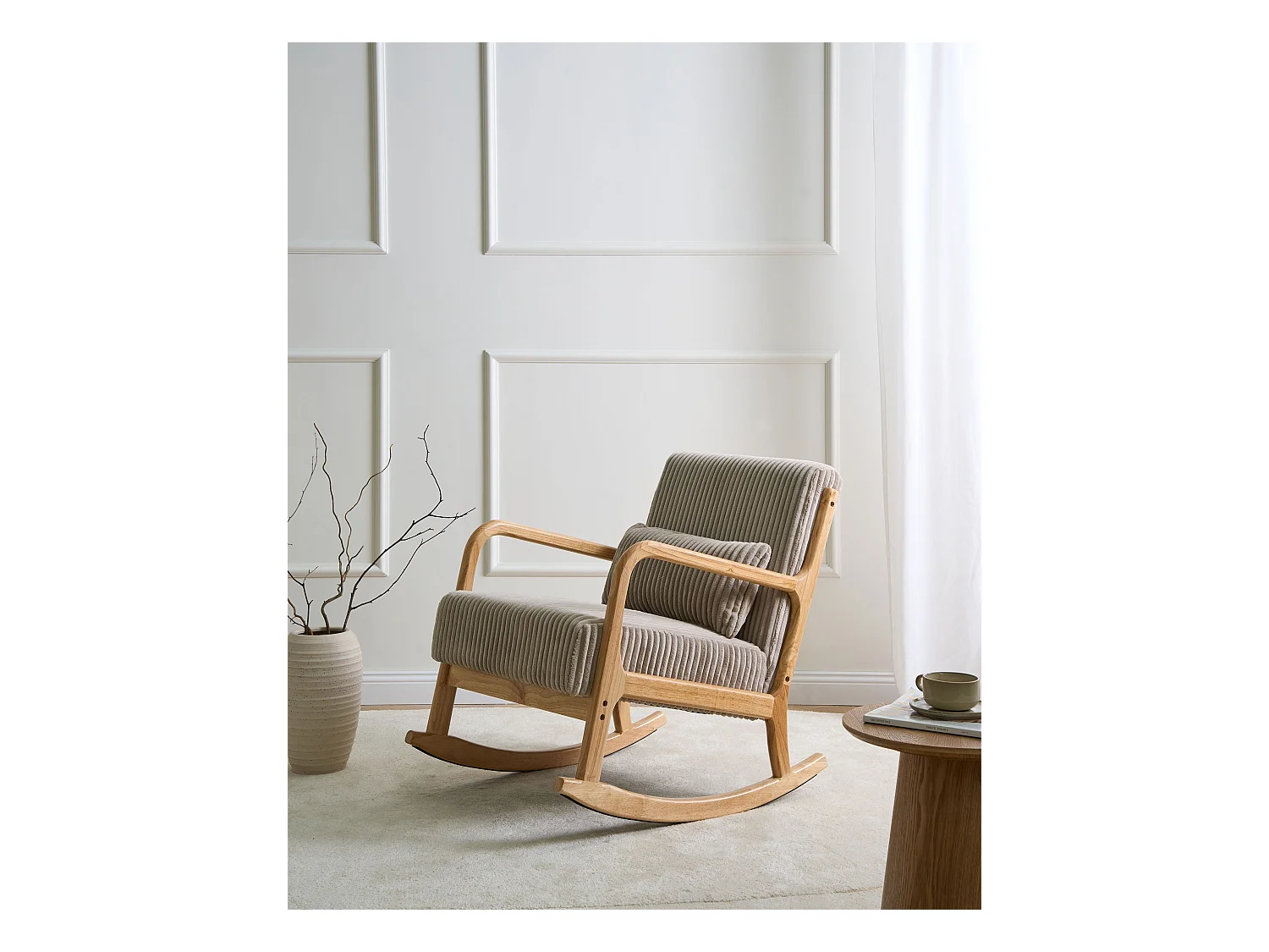 Fauteuil à bascule SORSELE Velours côtelé Beige