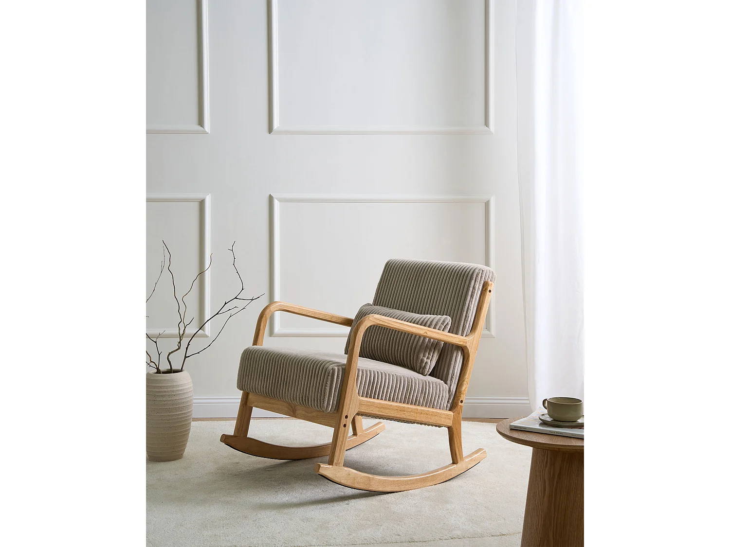 Fauteuil à bascule SORSELE Velours côtelé Beige