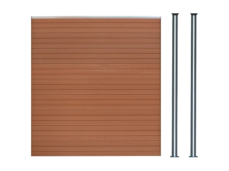 Vallas para exteriores de WPC y Aluminio - 1x Panel + 2 Postes | Marrón