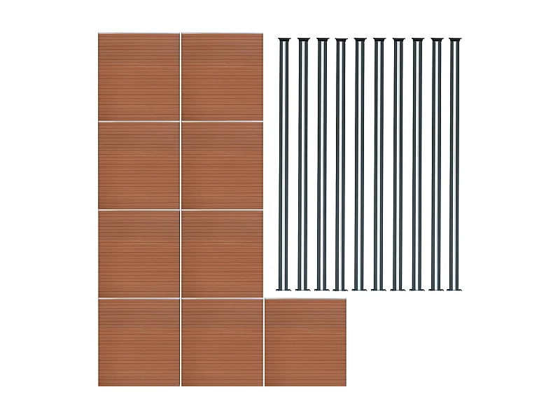 Composiet Schutting Paneel x 9 & LED Palen x 10  - Bruin