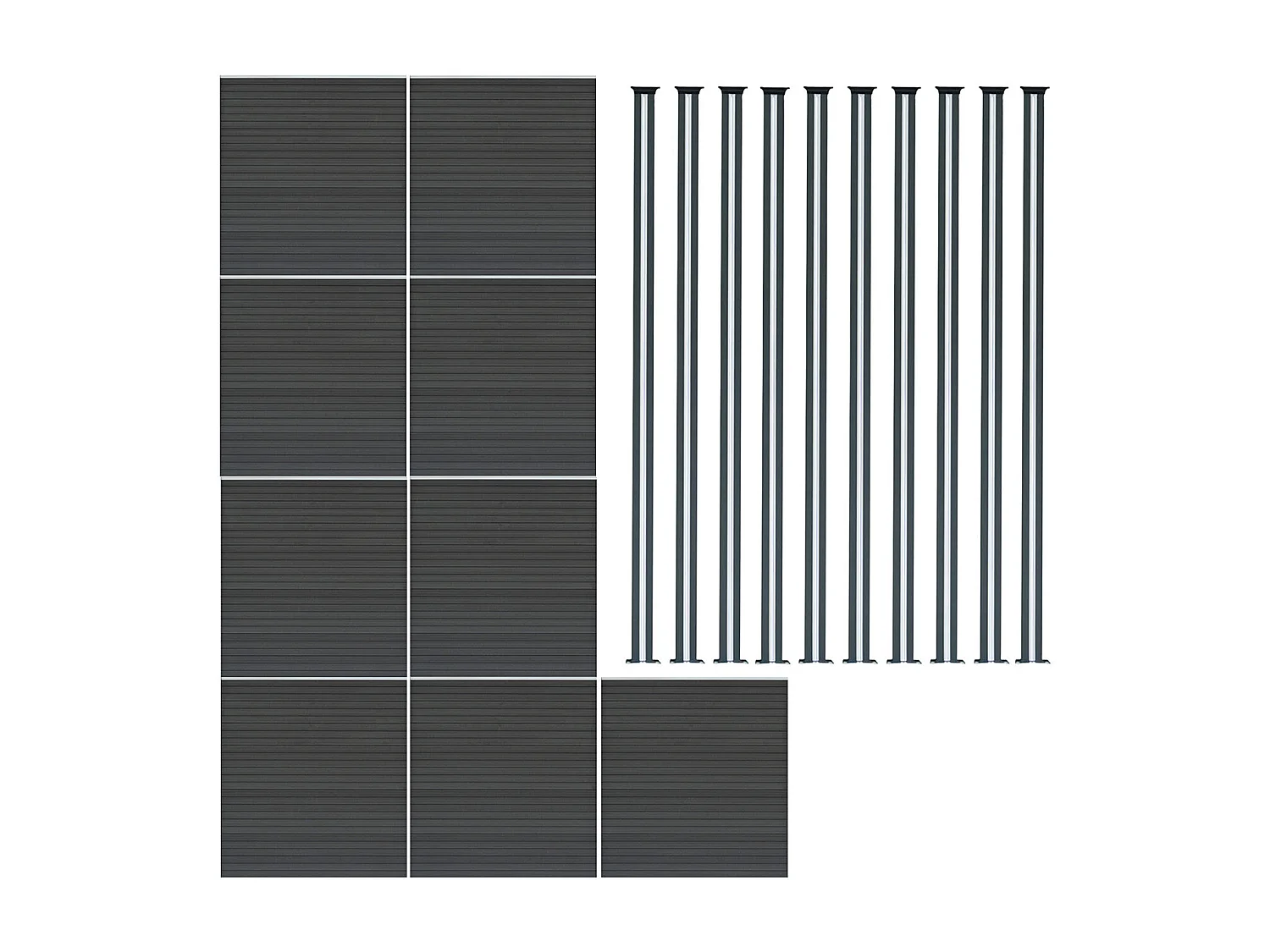 Kit Clôture Composite 9 Panneaux & 10 Poteaux à LED - Gris