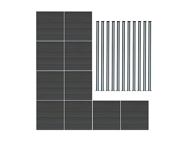 Vallas para exteriores de WPC y Aluminio - 10x Paneles + 11x Postes | Gris