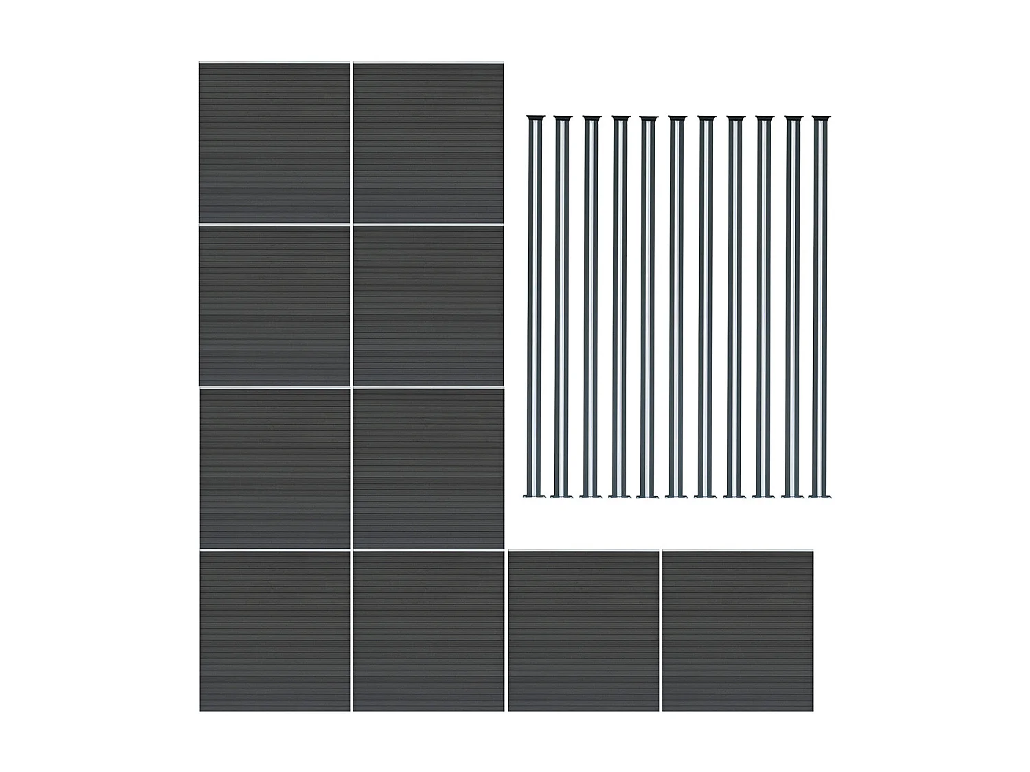 Vallas para exteriores de WPC y Aluminio - 10x Paneles + 11x Postes | Gris