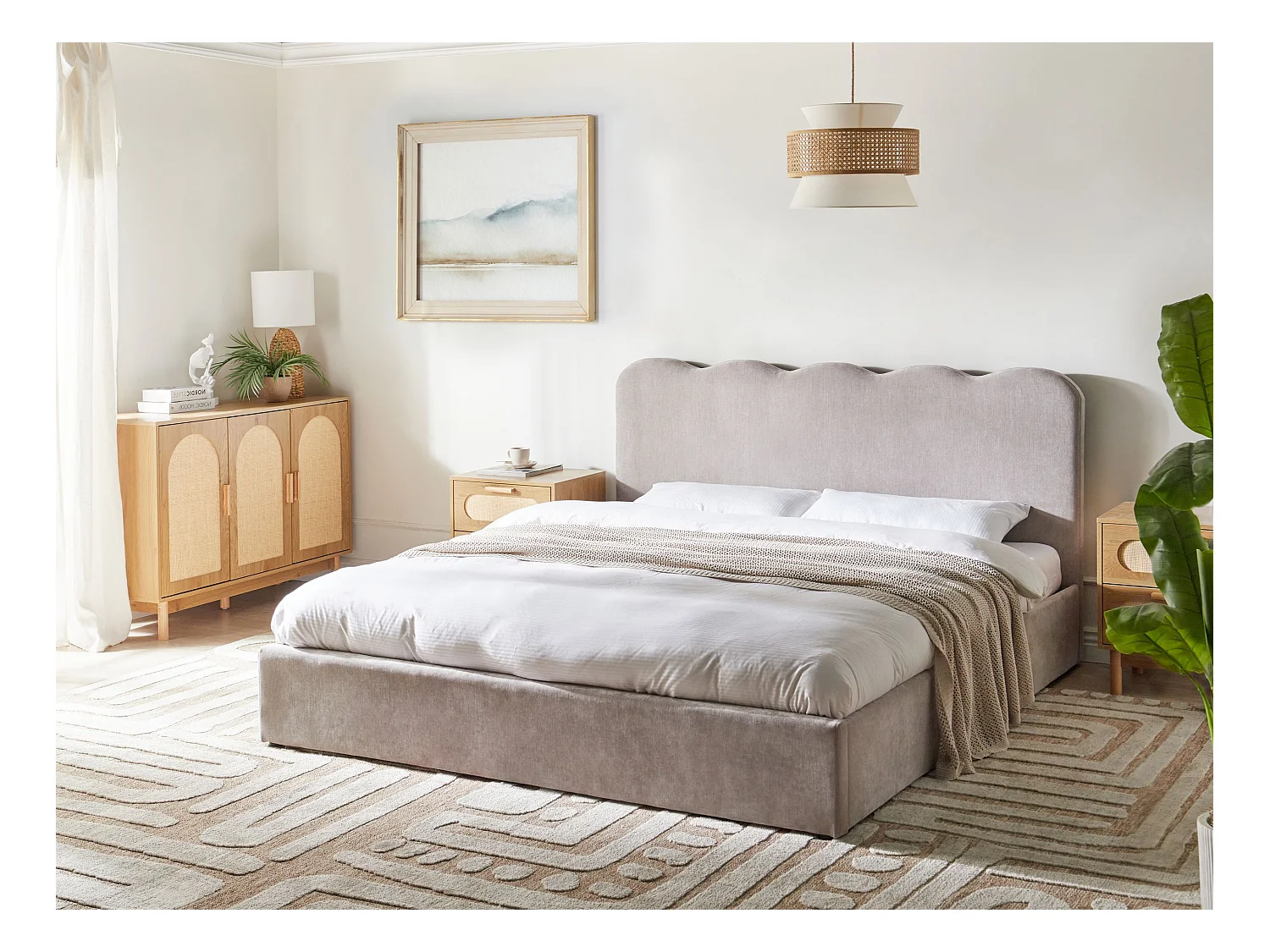 Lit ottoman Tissu NANTERRE 180 x 200 cm Taupe