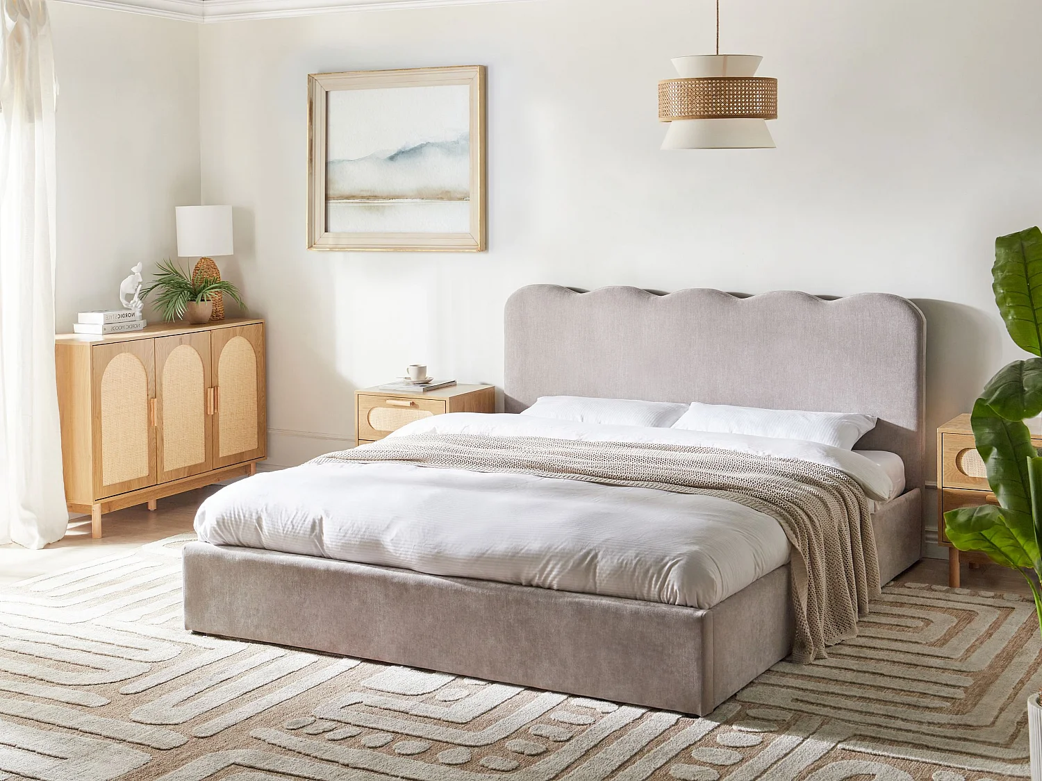 Lit ottoman Tissu NANTERRE 180 x 200 cm Beige