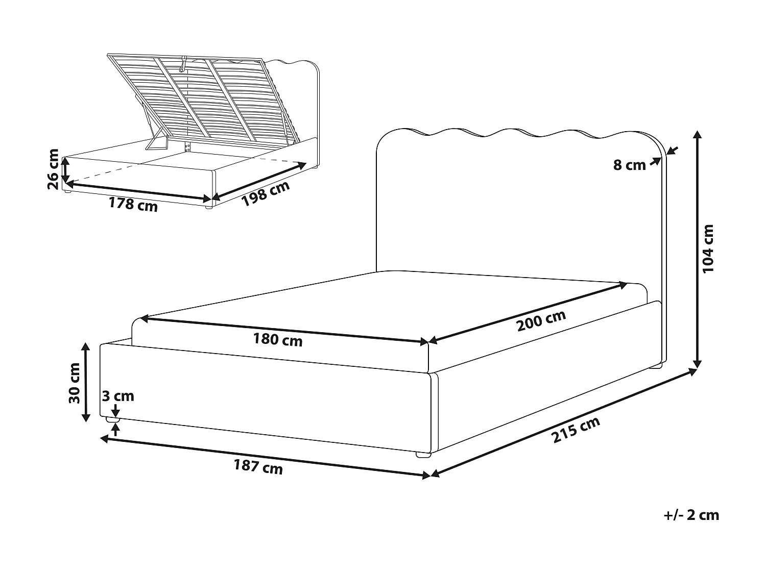 Lit ottoman Tissu NANTERRE 180 x 200 cm Beige