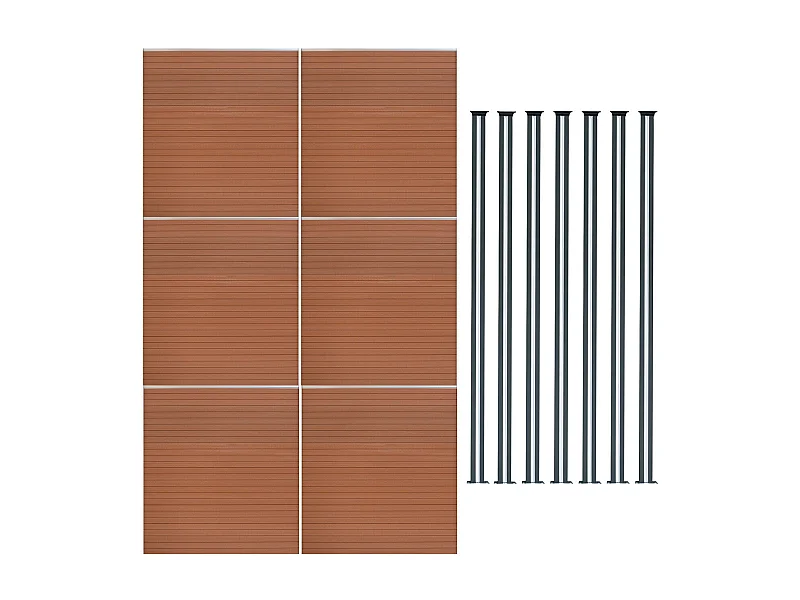 Vallas para exteriores de WPC y Aluminio - 6x Paneles + 7 Postes | Marrón