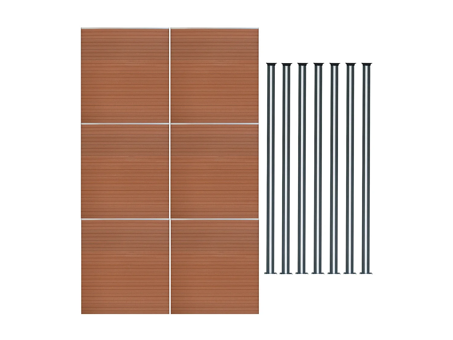 Composiet Schutting Paneel x 6 & LED Palen x 7 - Bruin