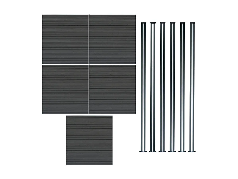 Composiet Schutting Paneel x 5 & LED Palen x 6 - Grijs