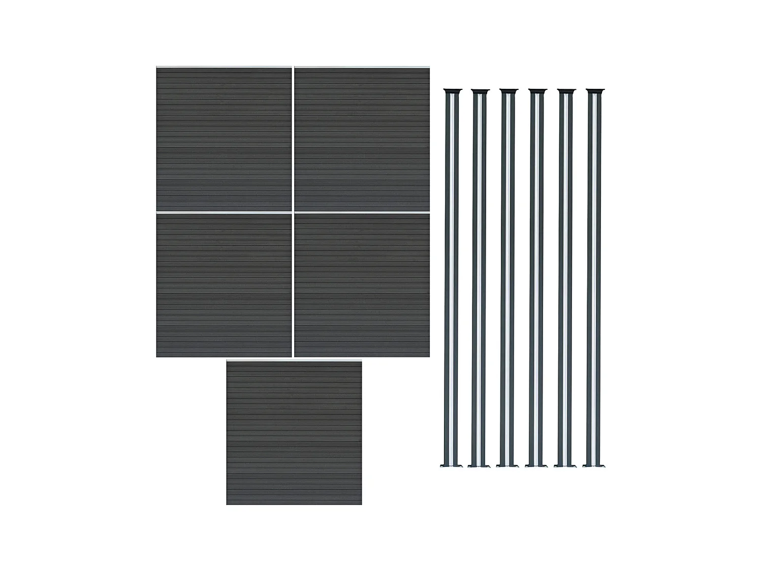 Vallas para exteriores de WPC y Aluminio - 5x Paneles + 6 Postes | Gris