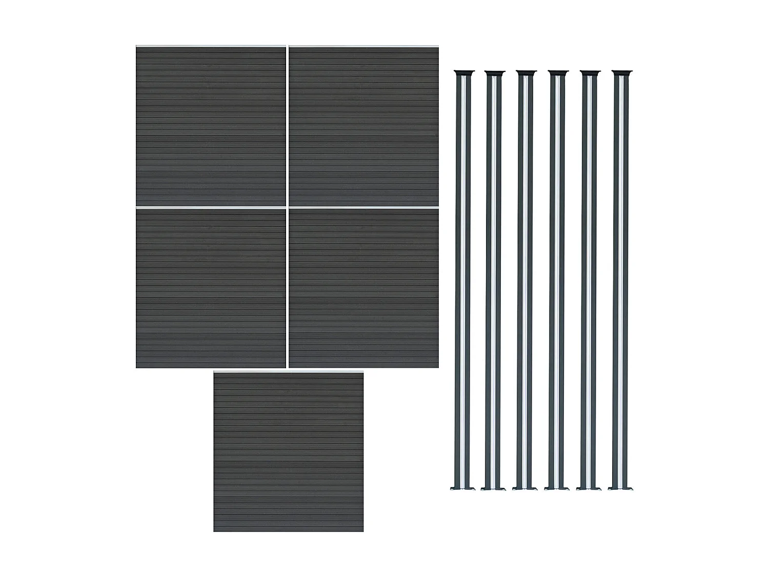 Composiet Schutting Paneel x 5 & LED Palen x 6 - Grijs