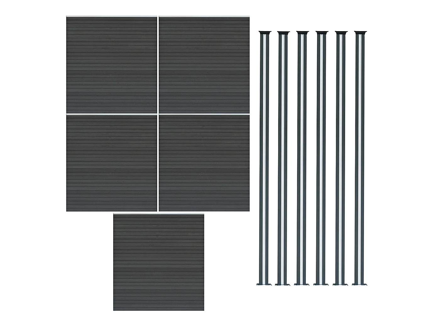 Kit Clôture Composite 5 Panneaux & 6 Poteaux à LED - Gris