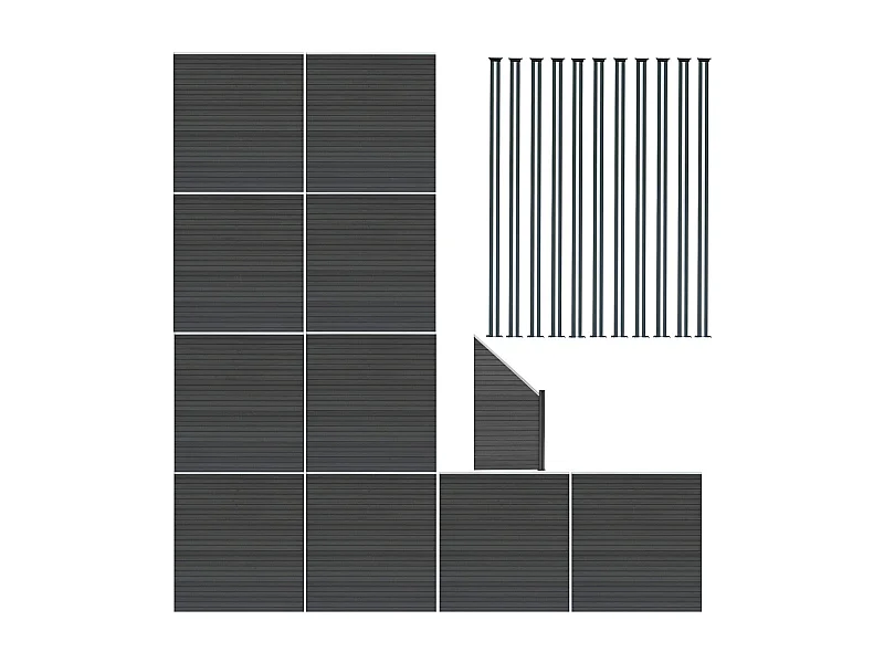 Pannelli Recinzione x10, Elemento Angolare e 11 Pali LED - Grigio
