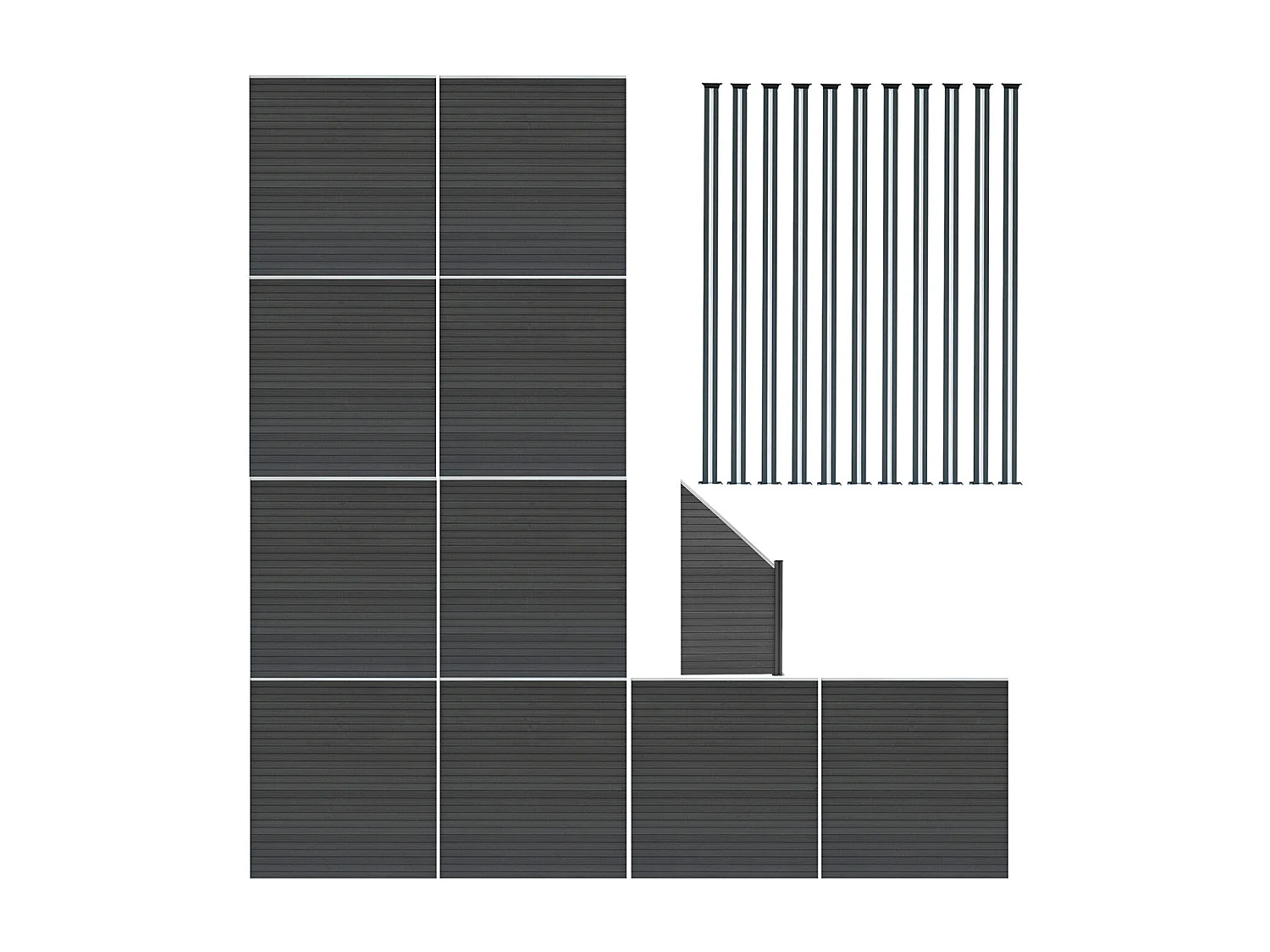 Pannelli Recinzione x10, Elemento Angolare e 11 Pali LED - Grigio