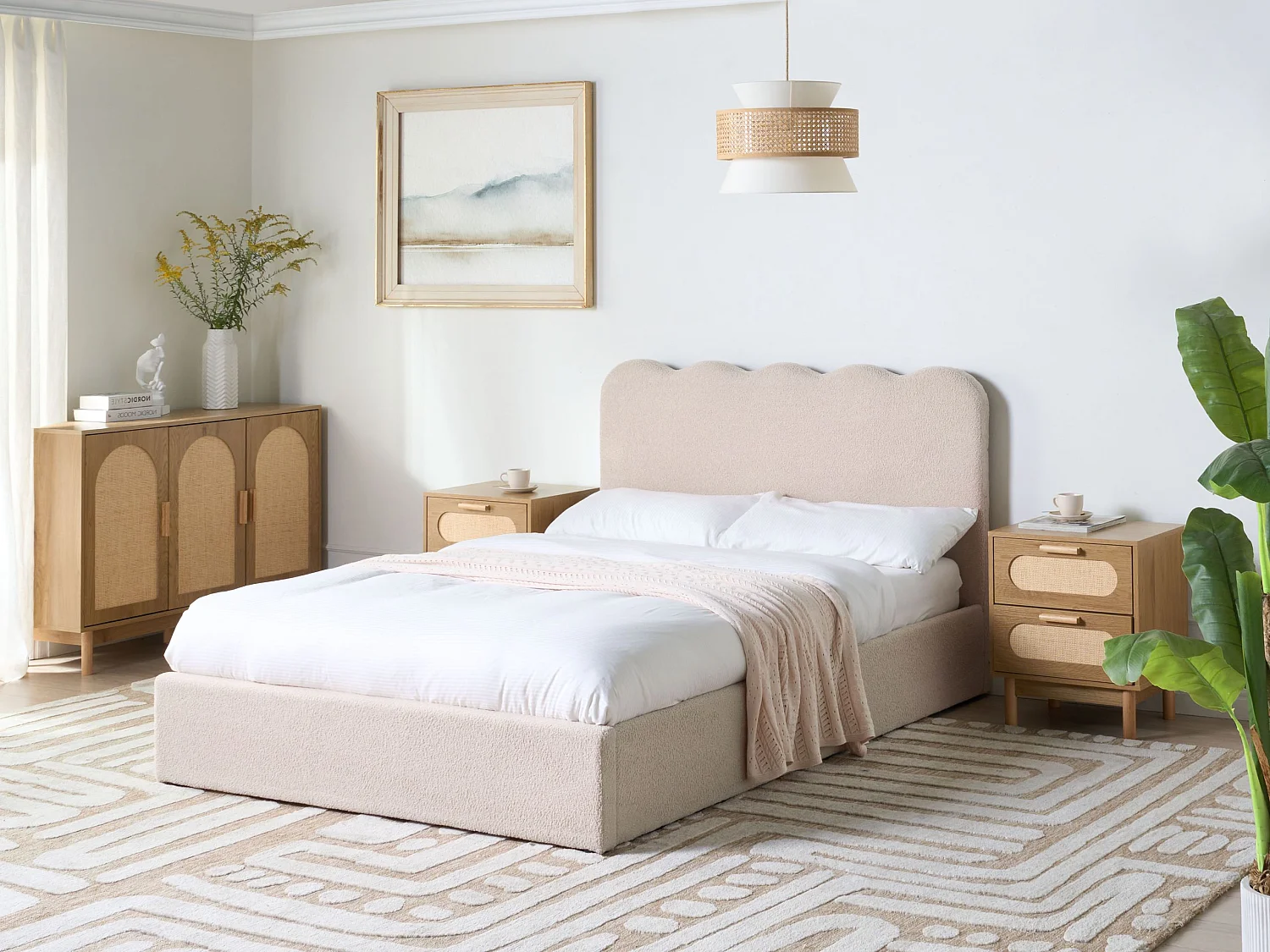 Lit ottoman Bouclé NANTERRE 140 x 200 cm Beige