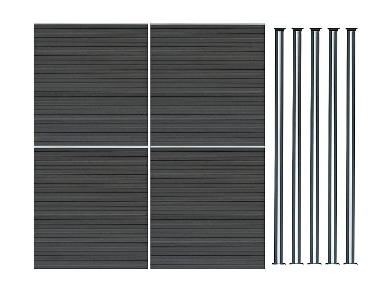 Kit Clôture Composite 4 Panneaux & 5 Poteaux à LED - Gris