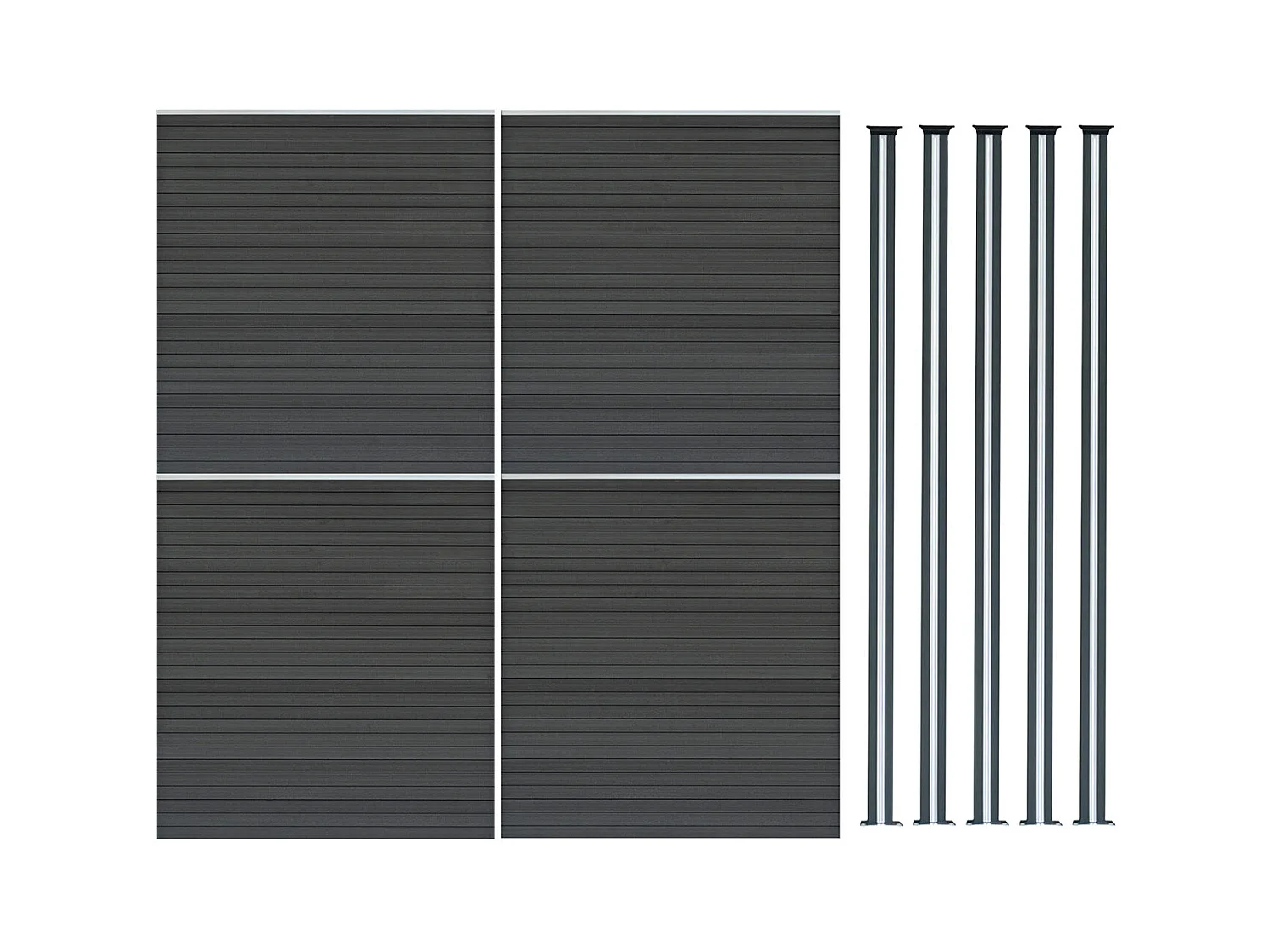 Vallas para exteriores de WPC y Aluminio - 4x Paneles + 5 Postes | Gris