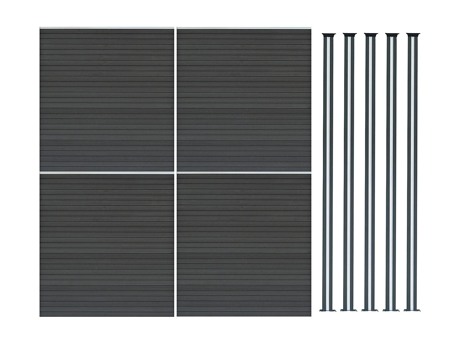 Composiet Schutting Paneel x 4 & LED Palen x 5 - Grijs