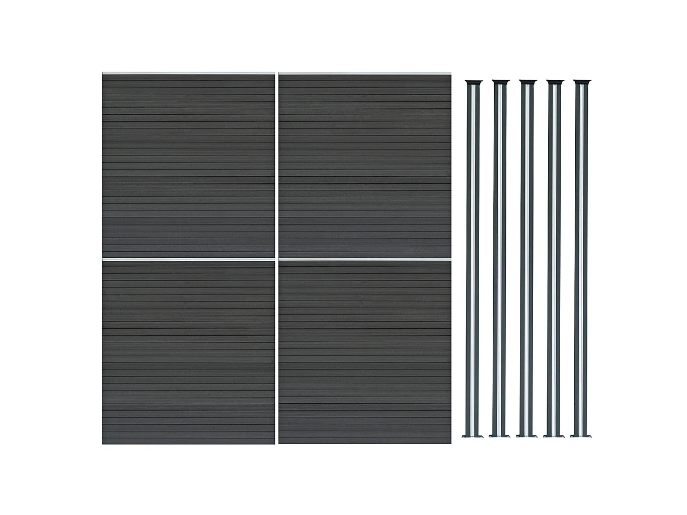 Kit Clôture Composite 4 Panneaux & 5 Poteaux à LED - Gris