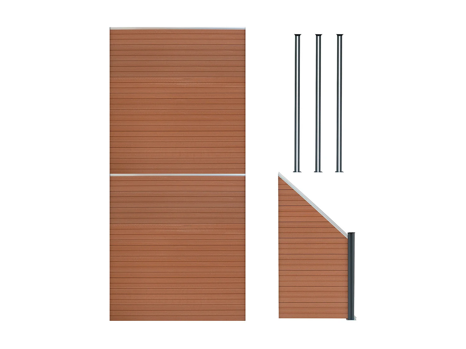 Composite Fence Panels, Angled Piece & LED Posts 6ft x 14.5ft - Brown