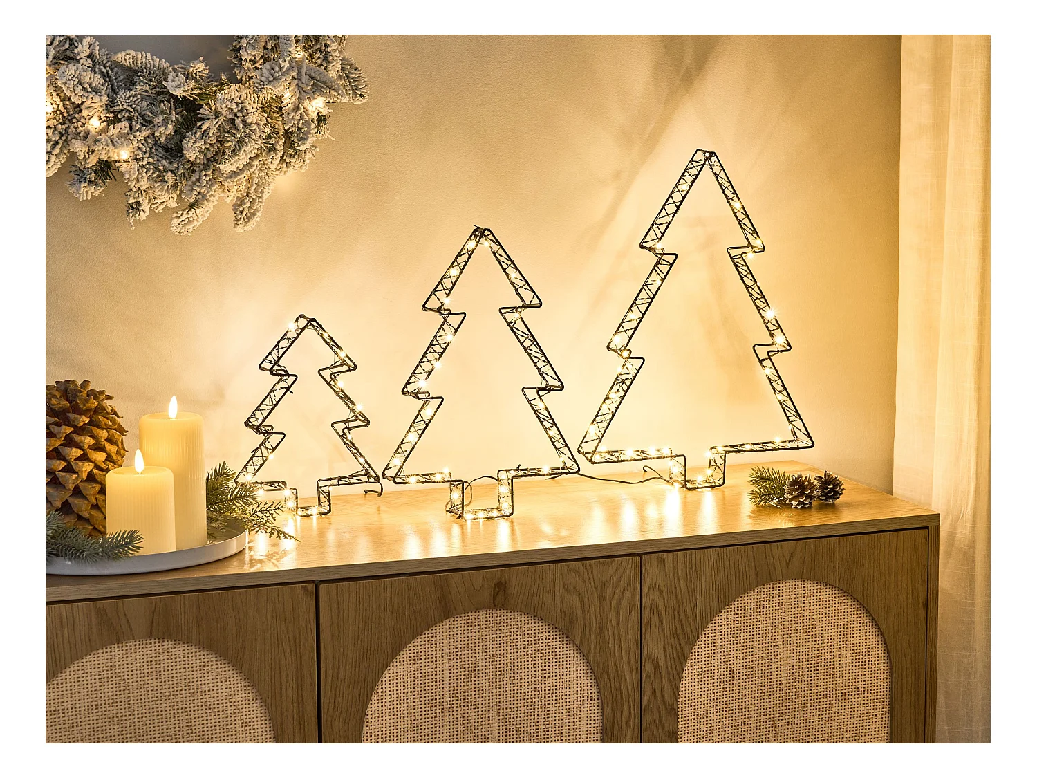 Décoration extérieure LED LOFSEN Arbre de Noël 45/35/25 cm Noir