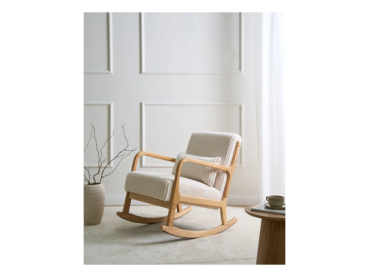 Fauteuil à bascule SORSELE Velours côtelé Blanc