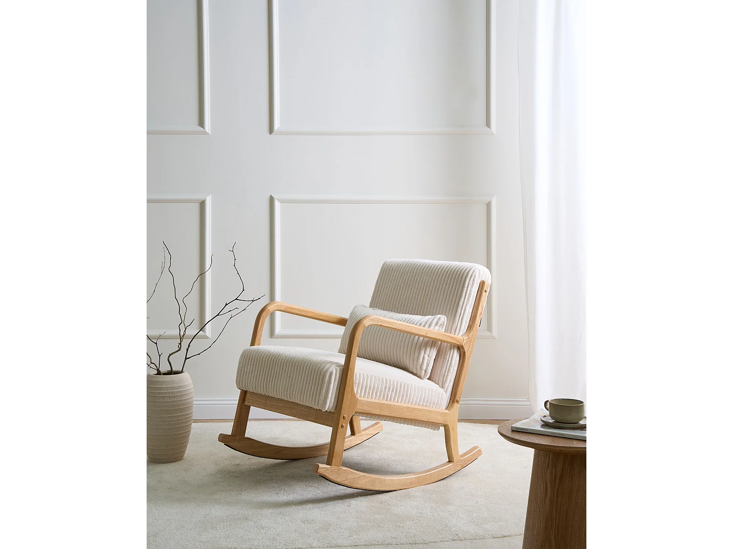 Fauteuil à bascule SORSELE Velours côtelé Blanc