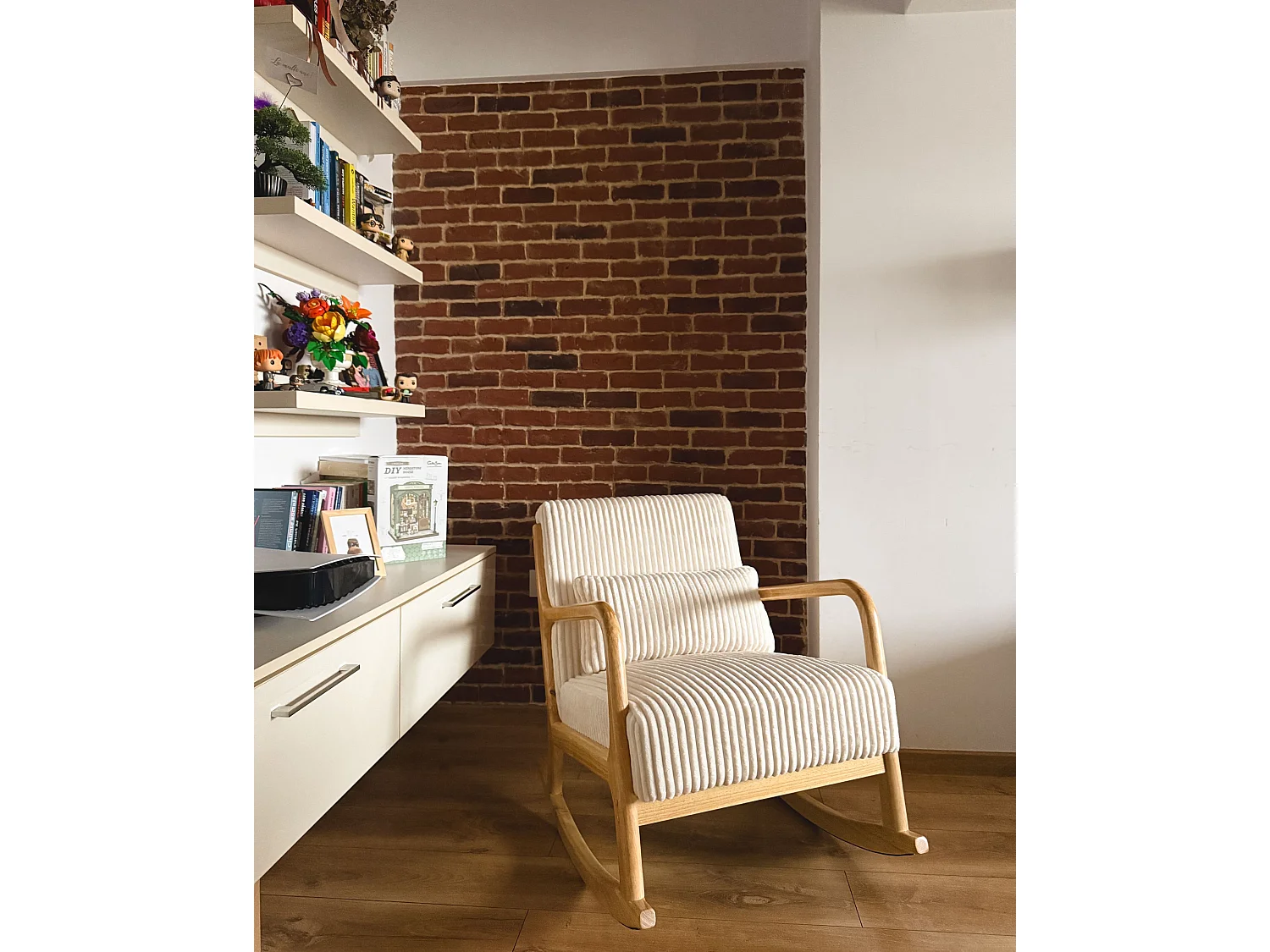 Rocking Chair SORSELE Corduroy White