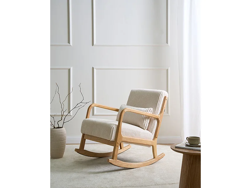 Fauteuil à bascule SORSELE Velours côtelé Blanc