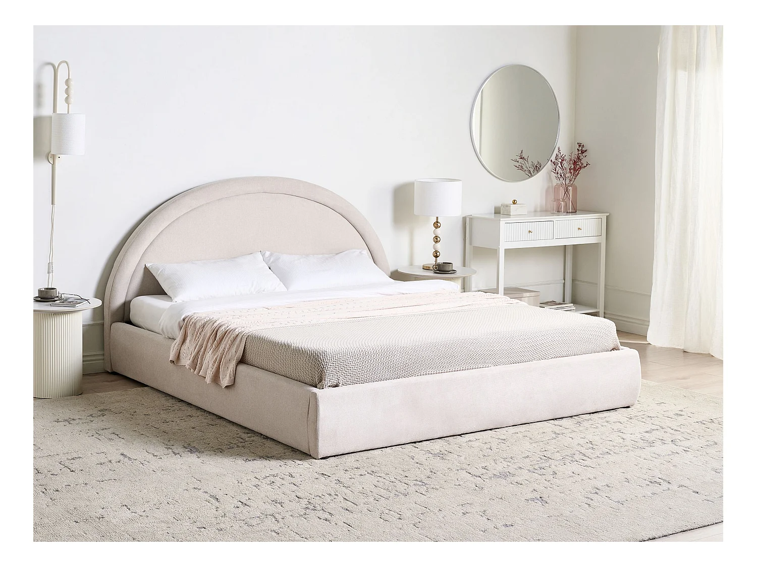 Lit ottoman Tissu MOUZON 180 x 200 cm Beige clair