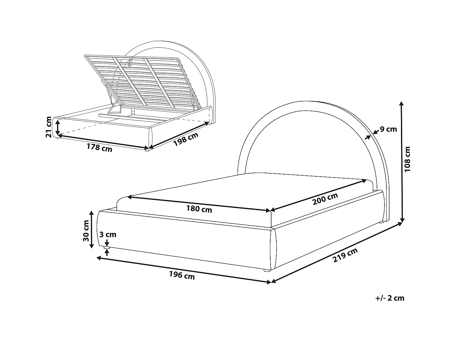 Lit ottoman Tissu MOUZON 180 x 200 cm Beige clair