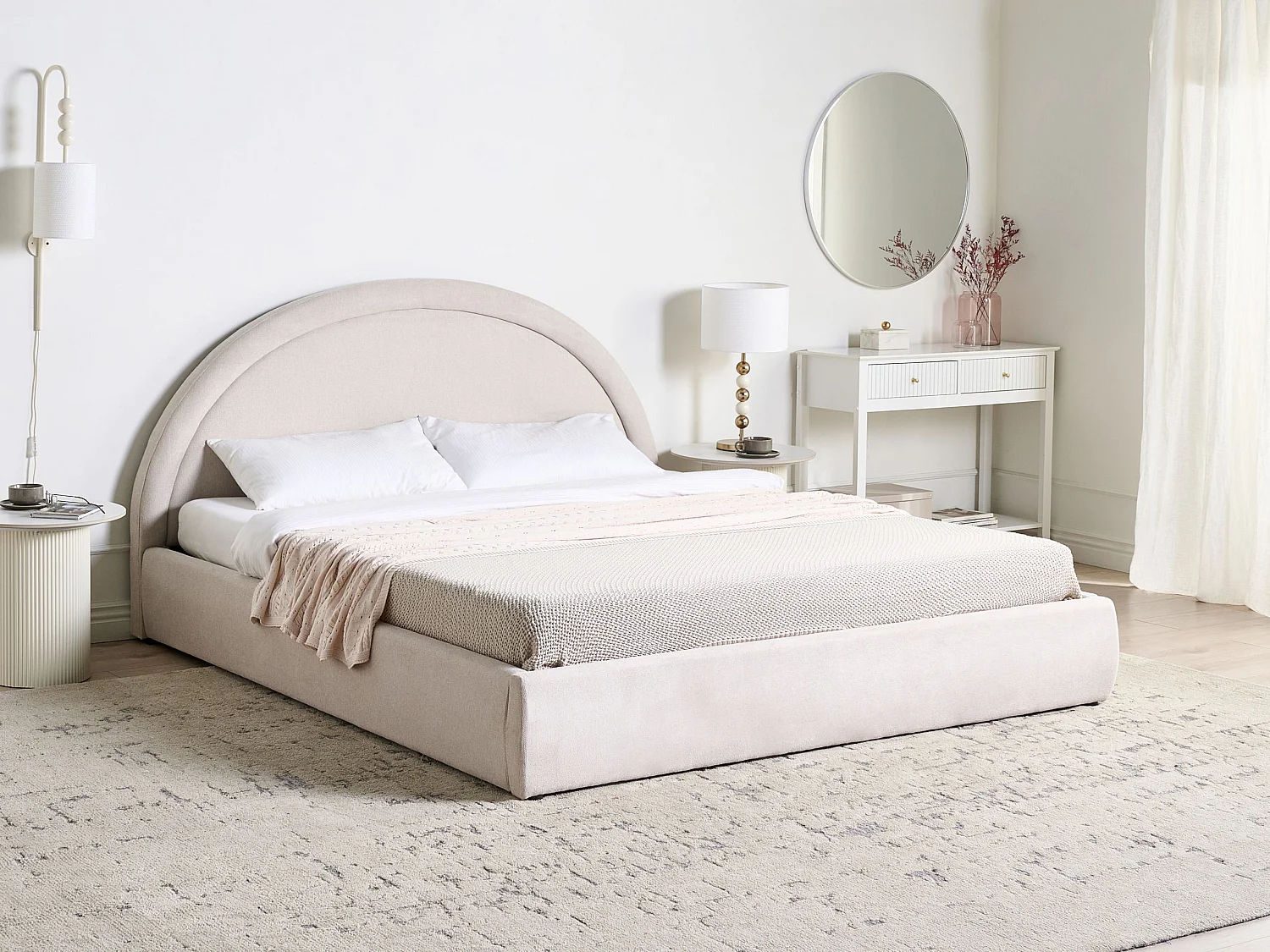 Lit ottoman Tissu MOUZON 180 x 200 cm Beige clair