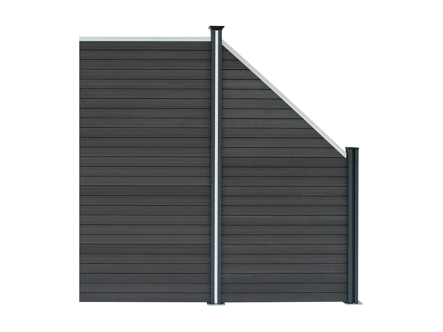 Vallas para exteriores de WPC y Aluminio - 1x Panel Oblicuo + 1x Poste | Gris